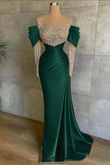 Off the Shoulder Long Sleeve Mermaid Prom Dress with Beading Split