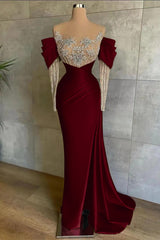 Off the Shoulder Long Sleeve Mermaid Prom Dress with Beading Split