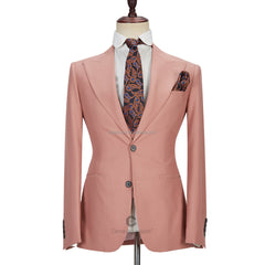 Pink Three-Piece Marriage Suit with Two Buttons and Peak Lapel for Men
