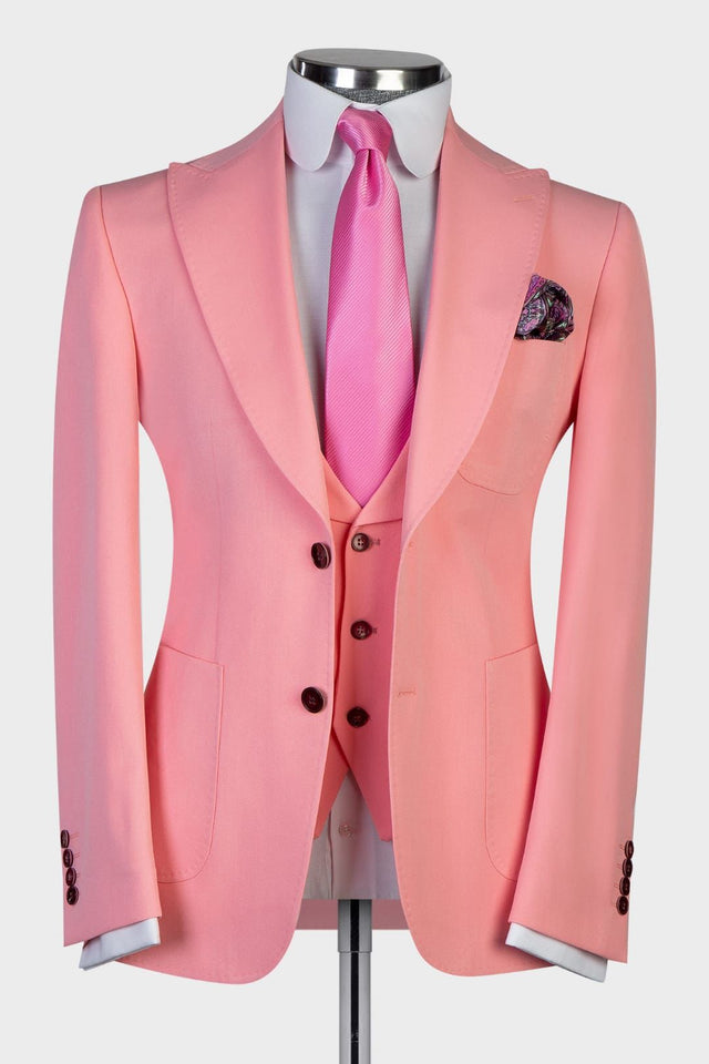 Pink Three-Piece Peaked Lapel Wedding Suit for Groom