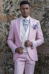 Pink Wedding Suit with Notch Lapel - Groom Tuxedo for Men
