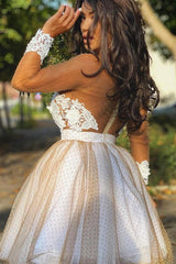 Plunging Neck Appliques Short Homecoming Dress with Long Sleeves
