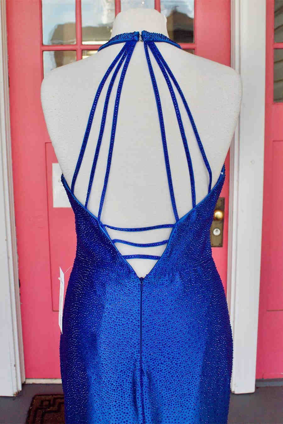 Plunging Neck Royal Blue Mermaid Prom Dress