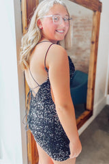 Plunging Neck Straps Fuchsia Sequin Bodycon Homecoming Dress