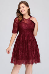 Plus size Jewel Burgundy Affordable Bridesmaid Dress with Short Sleeves-Babyonlines