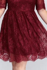 Plus size Jewel Burgundy Affordable Bridesmaid Dress with Short Sleeves-Babyonlines