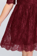 Plus size Jewel Burgundy Affordable Bridesmaid Dress with Short Sleeves-Babyonlines