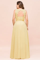 Plus Size Lace Sleeveless Affordable Daffodil Bridesmaid Dress-Babyonlines