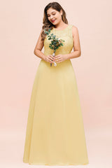 Plus Size Lace Sleeveless Affordable Daffodil Bridesmaid Dress-Babyonlines