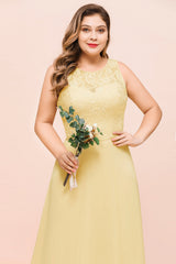 Plus Size Lace Sleeveless Affordable Daffodil Bridesmaid Dress-Babyonlines
