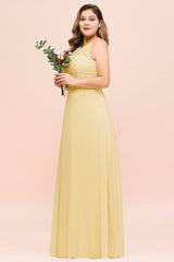 Plus Size Lace Sleeveless Affordable Daffodil Bridesmaid Dress-Babyonlines