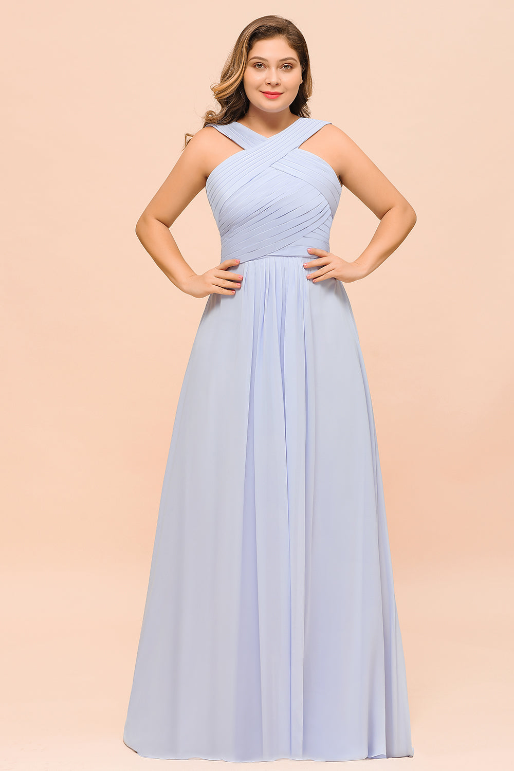 Plus Size Affordable Lavender Chiffon Bridesmaid Dresses with Ruffle-Babyonlines