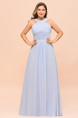 Plus Size Affordable Lavender Chiffon Bridesmaid Dresses with Ruffle-Babyonlines