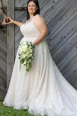Babyonlines Plus Size Sleeveless Tulle Wedding Dresses with Lace Applique