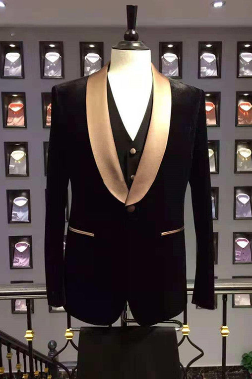 Popular Black Wedding Suit with Champagne Shawl Lapel for Men¡¯s Events