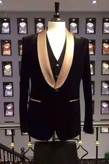 Popular Black Wedding Suit with Champagne Shawl Lapel for Men¡¯s Events