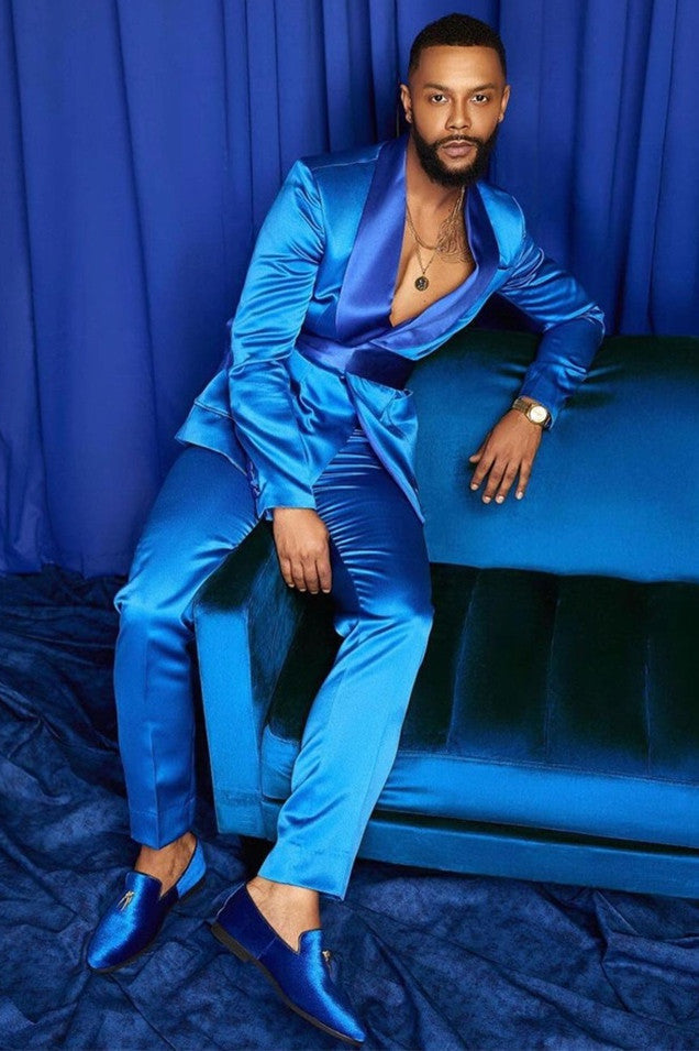 Popular Blue Groom and Groomsmen Suit with Shawl Lapel