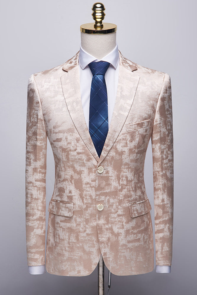 Popular Champagne Pink Printed Prom Suit with Notched Lapel