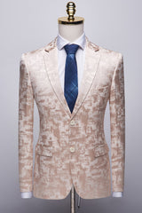 Popular Champagne Pink Printed Prom Suit with Notched Lapel