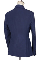 Popular Dark Navy Homecoming Evening Suit with Peaked Lapel and Ruffles