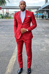 Popular Red Peaked Lapel Wedding Suit for Groom 2024