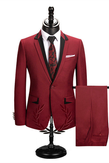 Popular Red Tuxedo Suit with Notched Lapel for Groom