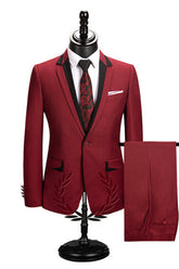 Popular Red Tuxedo Suit with Notched Lapel for Groom