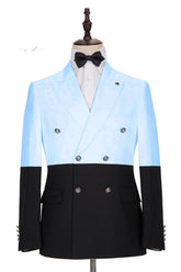 Popular Sky Blue Double-Breasted Groomsmen Tuxedo with Peaked Lapel