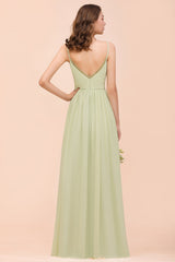 Popular V-Neck Sage Chiffon Affordable Bridesmaid Dress with Low Back-Babyonlines