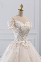 Princess Off-the-Shoulder Tulle Wedding Dress with Lace Appliques