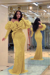 Purple Bubble Sleeve Strapless Long Prom Dress with Sequins Beading