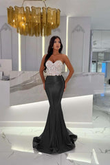 Sweetheart Strapless Satin Mermaid Prom Dress with Rhinestone