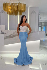 Sweetheart Strapless Satin Mermaid Prom Dress with Rhinestone