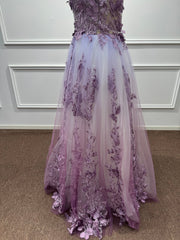 V-neck Sleeveless Long A-line Formal Prom Dresses with Applique Lace
