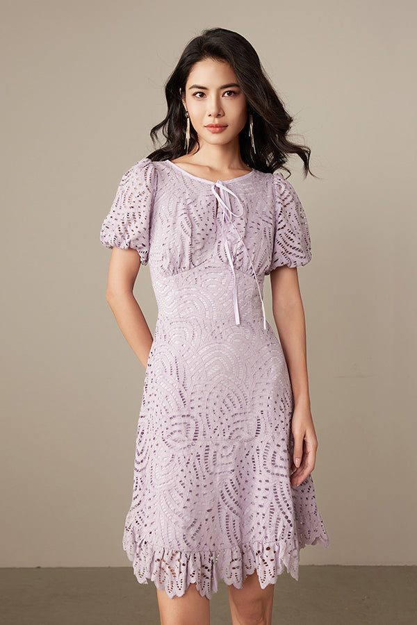 Babyonlines Purple Short Sleeves Crew Neck Lace Dresses