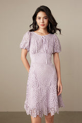 Babyonlines Purple Short Sleeves Crew Neck Lace Dresses