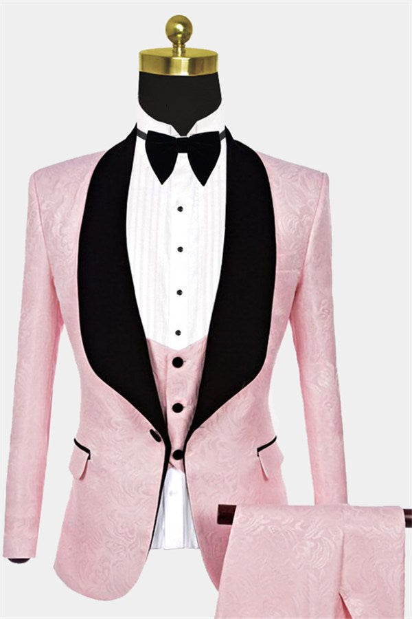 Reception Suit - Pink Jacquard Tuxedo on Sale for Groom