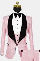 Reception Suit - Pink Jacquard Tuxedo on Sale for Groom