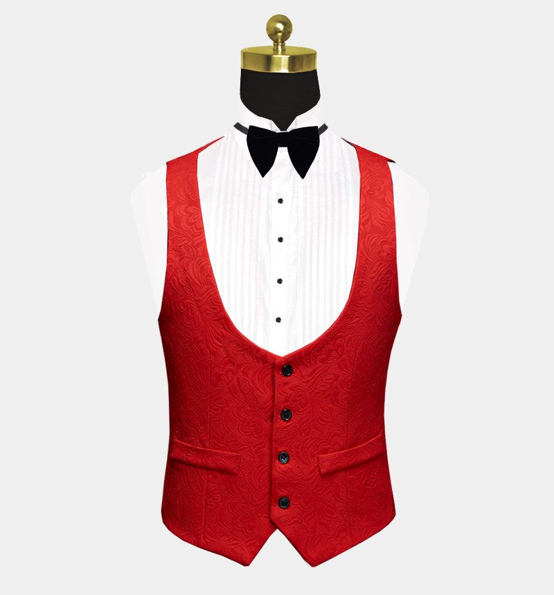 Red Floral Tuxedo - Black Lapel Three Pieces for Groom Prince Suit