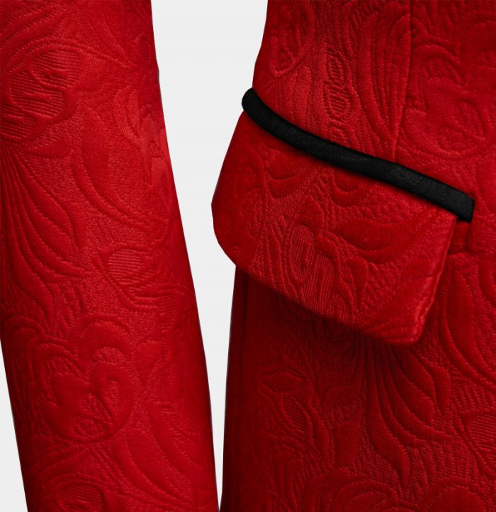 Red Floral Tuxedo - Black Lapel Three Pieces for Groom Prince Suit