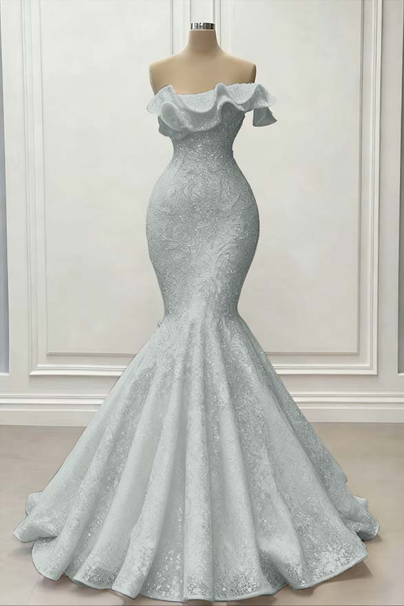 Gorgeous Strapless Red Mermaid Long Prom Dress with Sequins and Embroidery