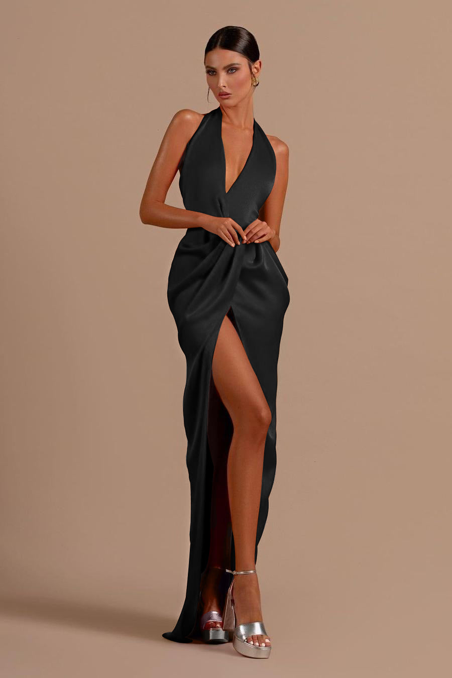 Red Halter Backless Long Prom Dress with Split