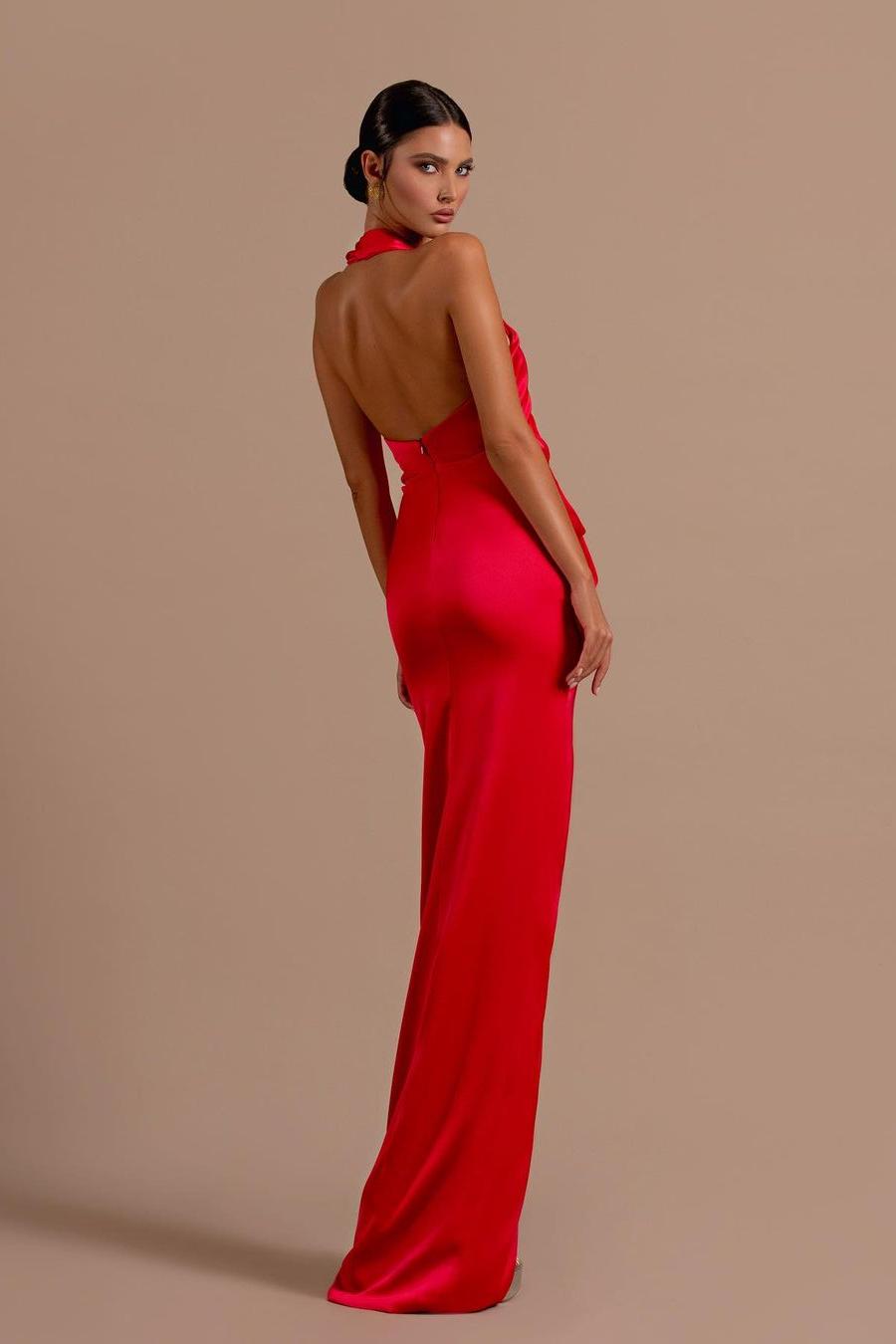 Red Halter Backless Long Prom Dress with Split