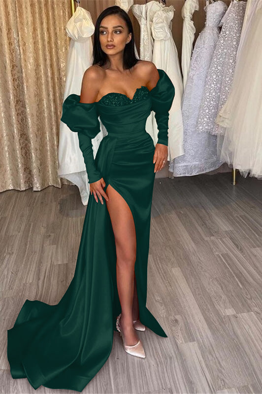 Red Off the Shoulder Sweetheart Mermaid Prom Dress with Split and Appliques
