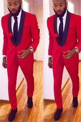 Red Shawl Collar Tuxedo Wedding Suit - Newest Design, Two-Piece