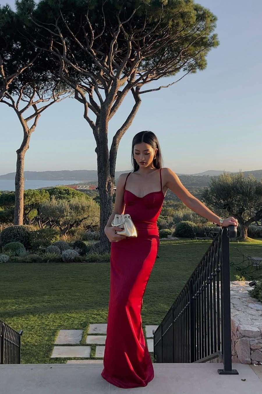 Red Sweetheart Mermaid Long Pleated Prom Dress