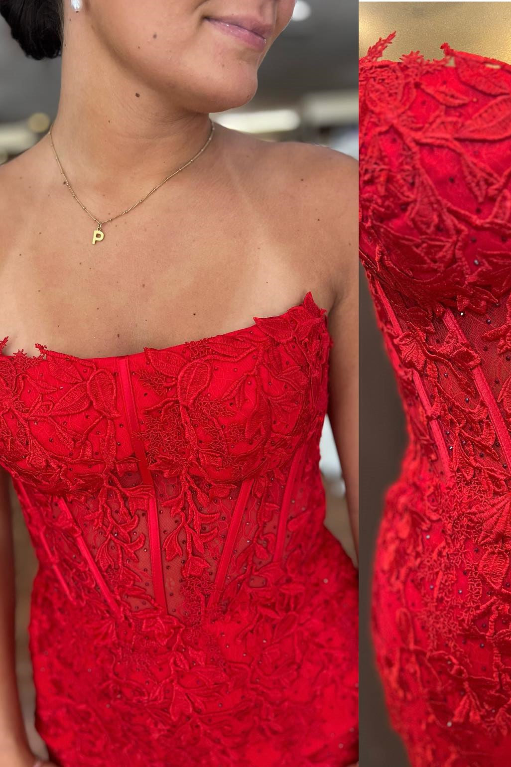 Red Strapless Appliques Bodycon Homecoming Dress