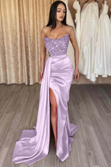 Elegant Strapless Mermaid Long Prom Dress with Side Split and Sequins