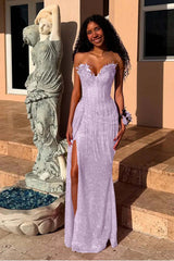 Red Strapless Mermaid Long Prom Dress with Sequins Split