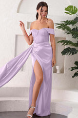 Red Off the Shoulder Sweetheart Mermaid Long Prom Dress with Split